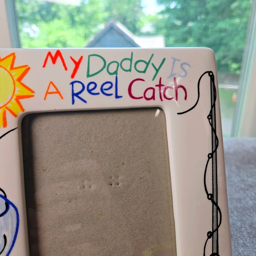 Russ Scribbles My Daddy Is A Reel Catch Fishing Ceramic 4x6 Picture Frame White